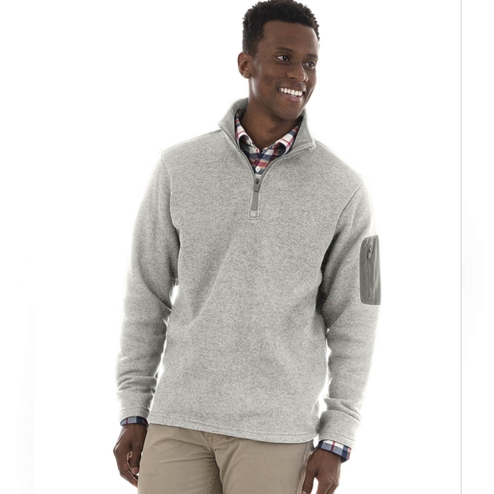 CHARLES RIVER APPAREL Heather Grey Fleece Quarter-Zip Pullover- Size S